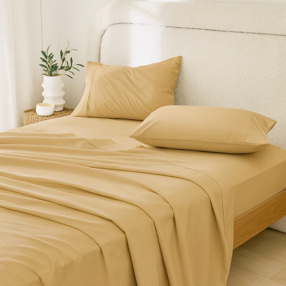 Three Piece Gold Cotton Twin Sheet Set