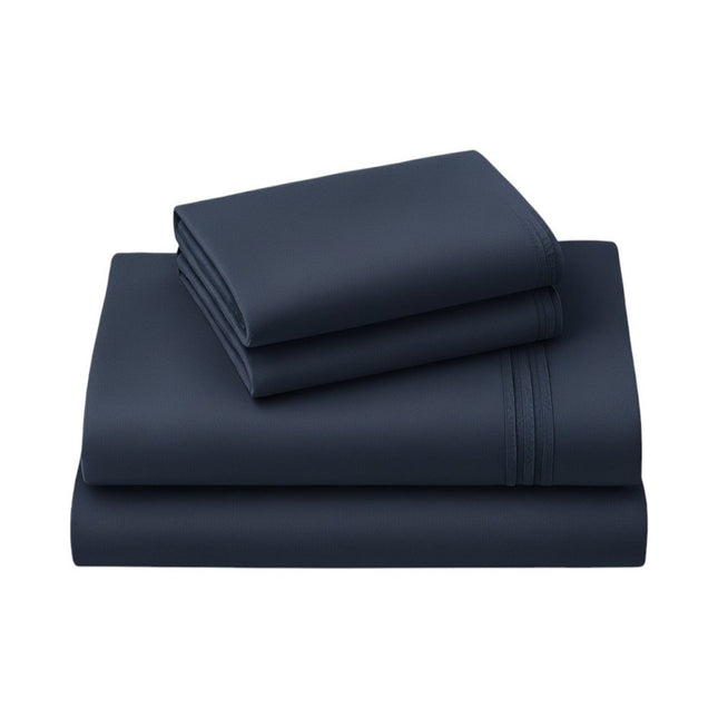 Four Piece Navy Blue Cotton Queen Sheet Set