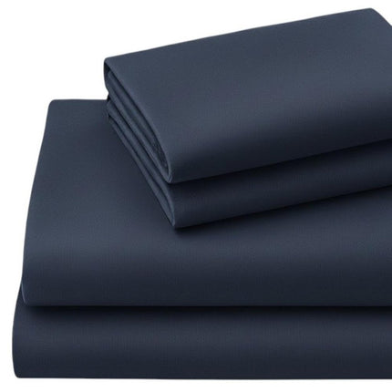 Four Piece Navy Blue Cotton Queen Sheet Set