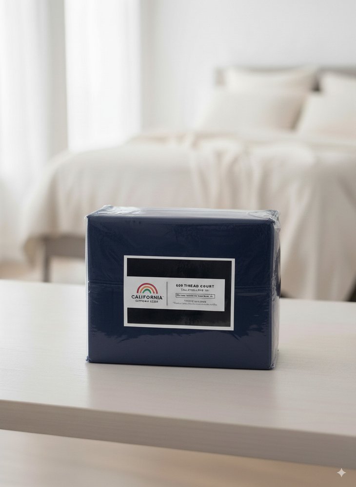 Four Piece Navy Blue Cotton Queen Sheet Set