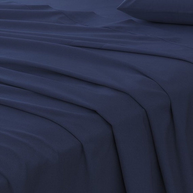 Four Piece Navy Blue Cotton King Sheet Set HomeRoots