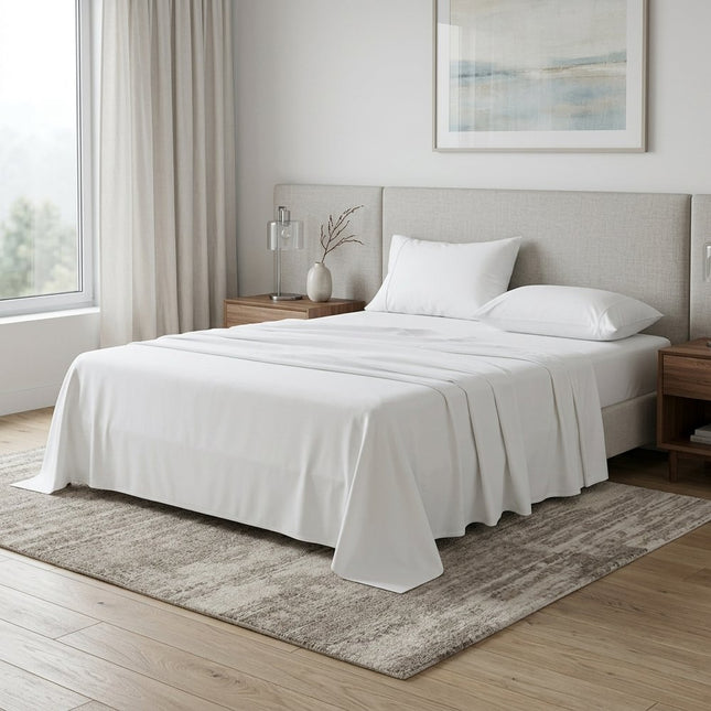 Four Piece White Cotton Queen Sheet Set
