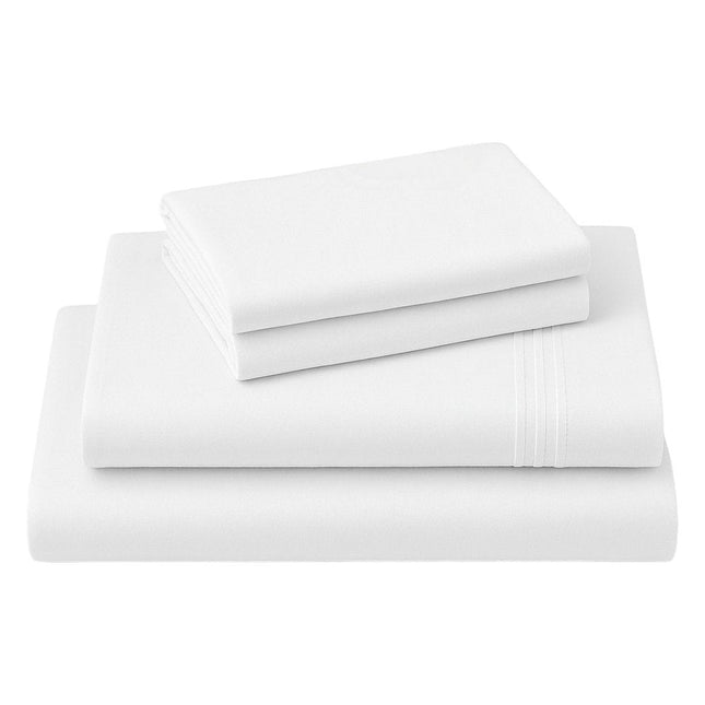 Four Piece White Cotton King Sheet Set HomeRoots
