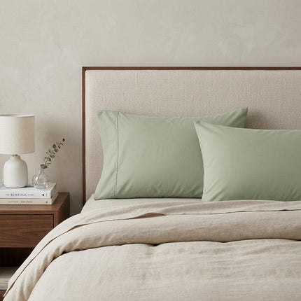 Set of Two Sage Cotton Queen Pillowcases