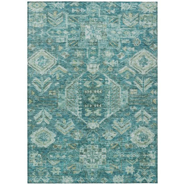 9' X 12' Turquoise And Teal Blue Medallion Washable Indoor Outdoor Area Rug HomeRoots