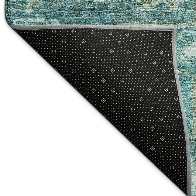 9' X 12' Turquoise And Teal Blue Medallion Washable Indoor Outdoor Area Rug