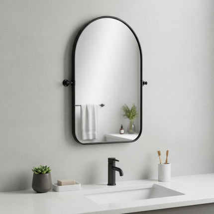 32" Black Arch Metal Swivel Framed Accent Mirror