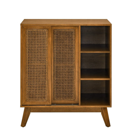 32" Light Brown Wood Sideboard With Two Sliding Doors HomeRoots