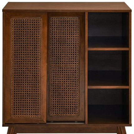 32" Dark Brown Wood Sideboard With Two Sliding Doors HomeRoots