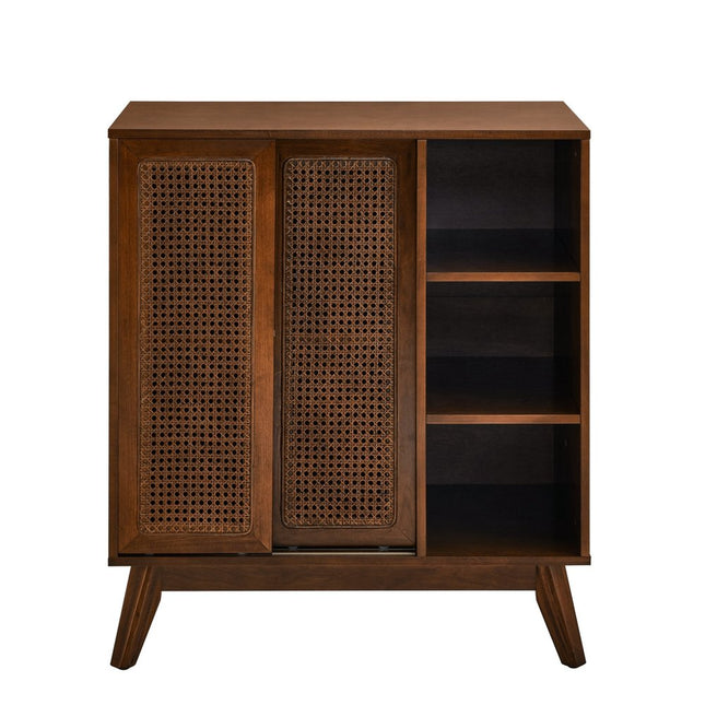 32" Dark Brown Wood Sideboard With Two Sliding Doors HomeRoots