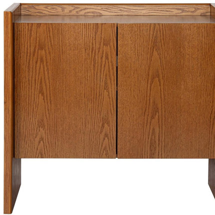 34" Walnut Wood Sideboard With Two Doors HomeRoots