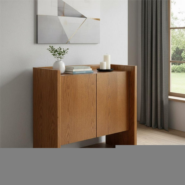 34" Walnut Wood Sideboard With Two Doors HomeRoots