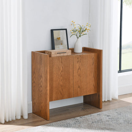 34" Walnut Wood Sideboard With Two Doors HomeRoots