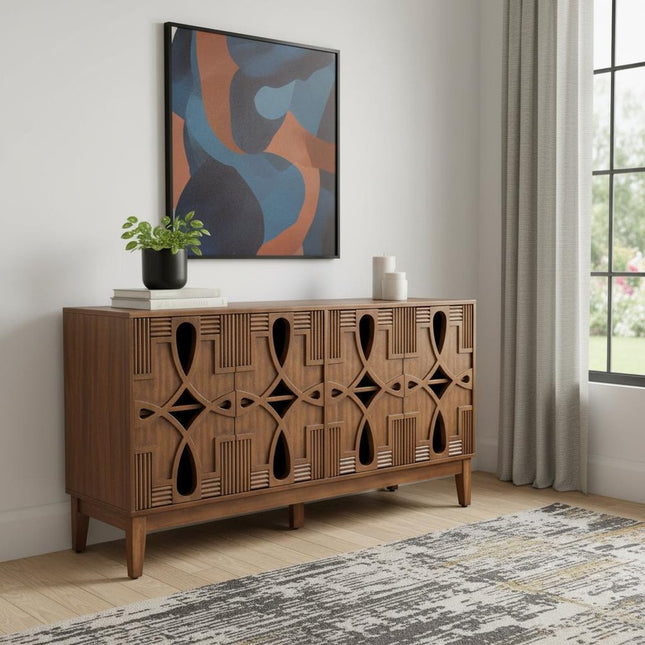 61" Brown Wood Sideboard With Four Doors HomeRoots