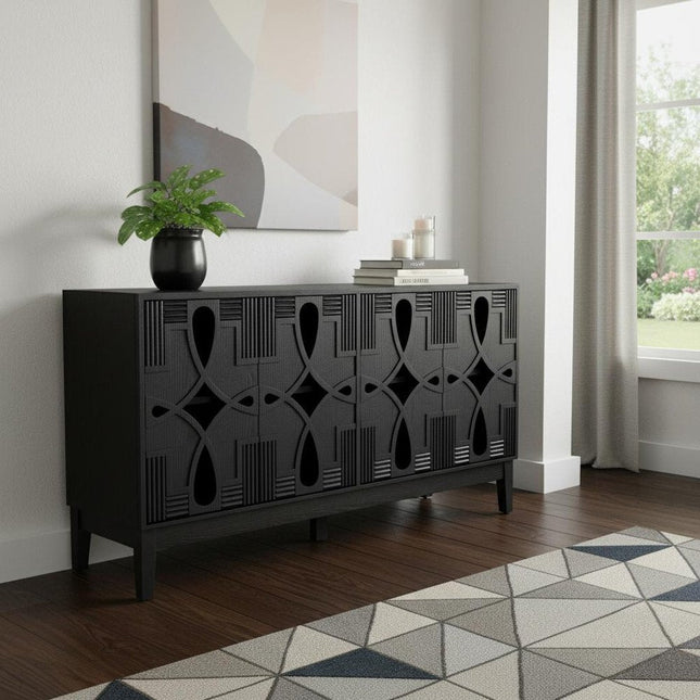61" Black Wood Sideboard With Four Doors HomeRoots