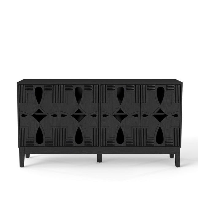 61" Black Wood Sideboard With Four Doors HomeRoots