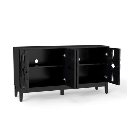 61" Black Wood Sideboard With Four Doors HomeRoots