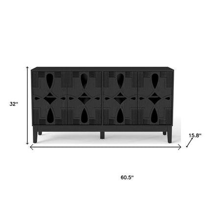 61" Black Wood Sideboard With Four Doors HomeRoots