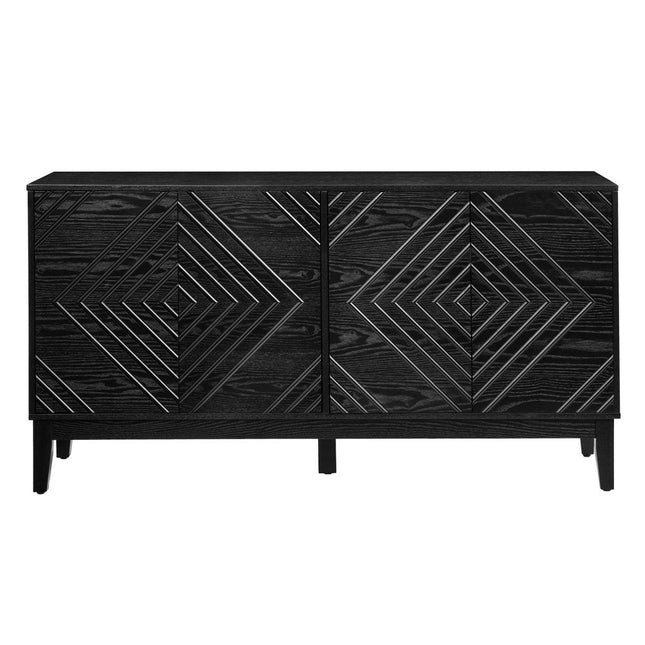 61" Black Wood Sideboard With Four Doors HomeRoots