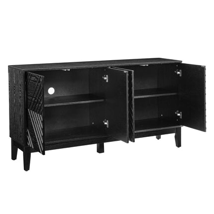 61" Black Wood Sideboard With Four Doors HomeRoots
