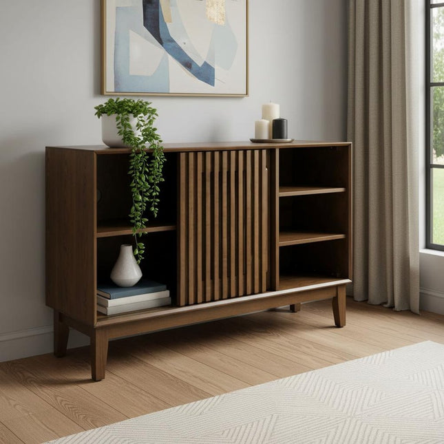 47" Brown Wood Sideboard With Two Sliding Doors HomeRoots