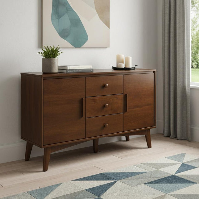 47" Brown Wood Three Drawer Sideboard With Two Doors HomeRoots