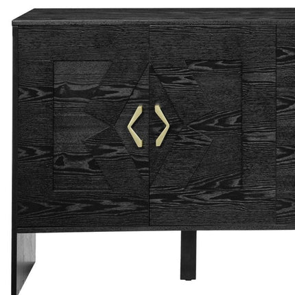 60" Black Wood Sideboard With Four Doors HomeRoots
