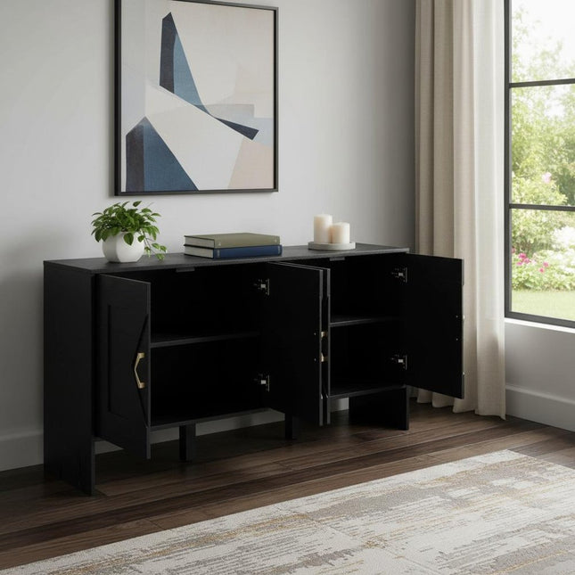 60" Black Wood Sideboard With Four Doors HomeRoots