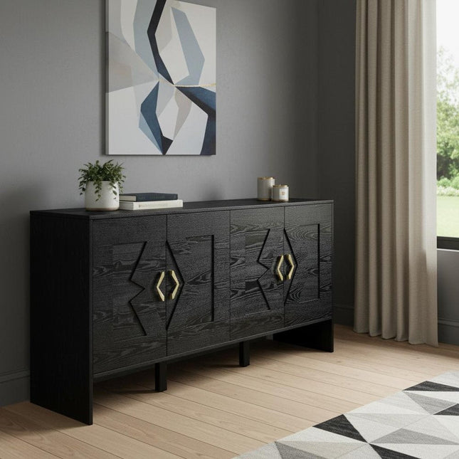 60" Black Wood Sideboard With Four Doors HomeRoots