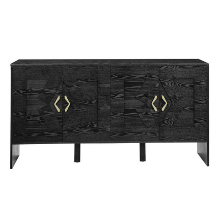 60" Black Wood Sideboard With Four Doors HomeRoots