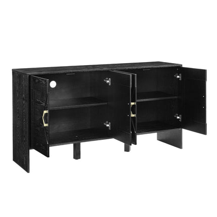 60" Black Wood Sideboard With Four Doors HomeRoots
