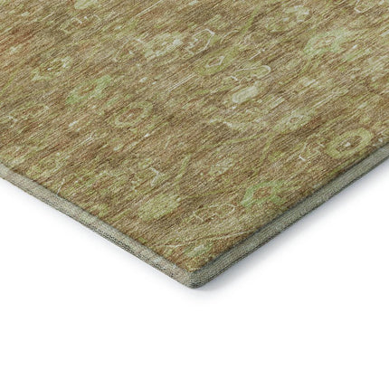9' X 12' Terra Cotta And Artichoke Green Floral Washable Area Rug With UV Protection HomeRoots