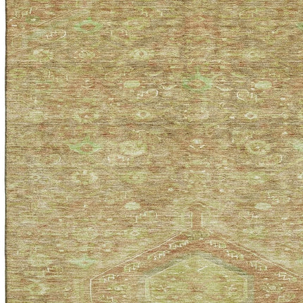 9' X 12' Terra Cotta And Artichoke Green Floral Washable Area Rug With UV Protection HomeRoots