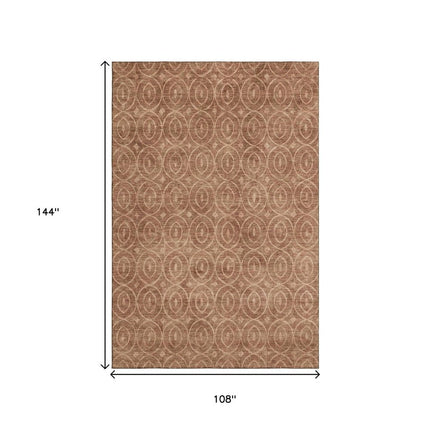 9' X 12' Terra Cotta And Rust Geometric Washable Area Rug With UV Protection HomeRoots