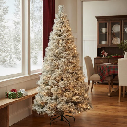 4.5' White Pre Lit Full Flocked Spruce Christmas Tree HomeRoots