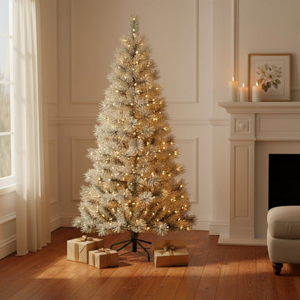 6' White Pre Lit Full Flocked Spruce Christmas Tree HomeRoots