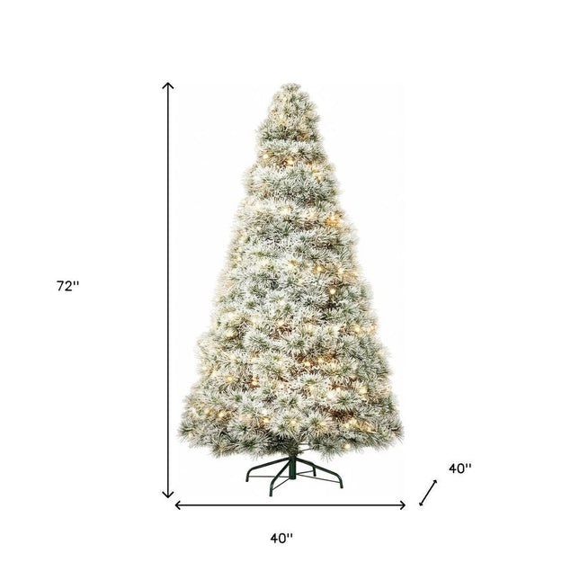 6' White Pre Lit Full Flocked Spruce Christmas Tree HomeRoots
