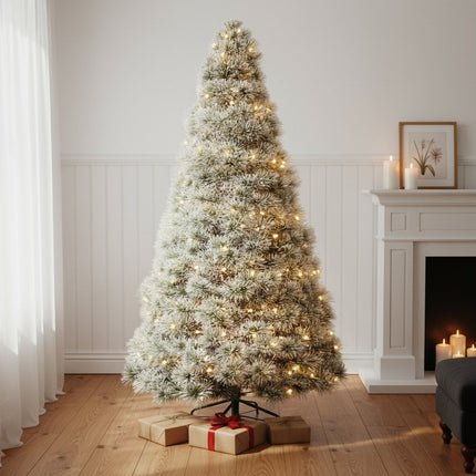7.5' White Pre Lit Full Flocked Spruce Christmas Tree HomeRoots