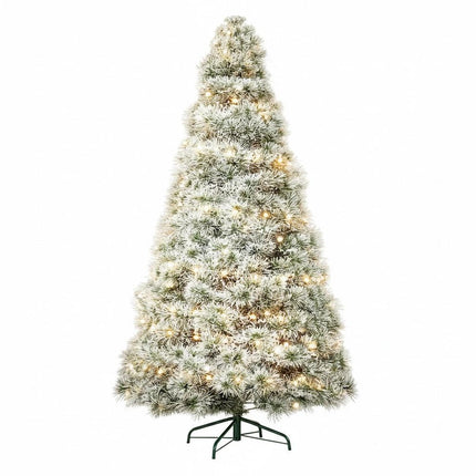 7.5' White Pre Lit Full Flocked Spruce Christmas Tree HomeRoots