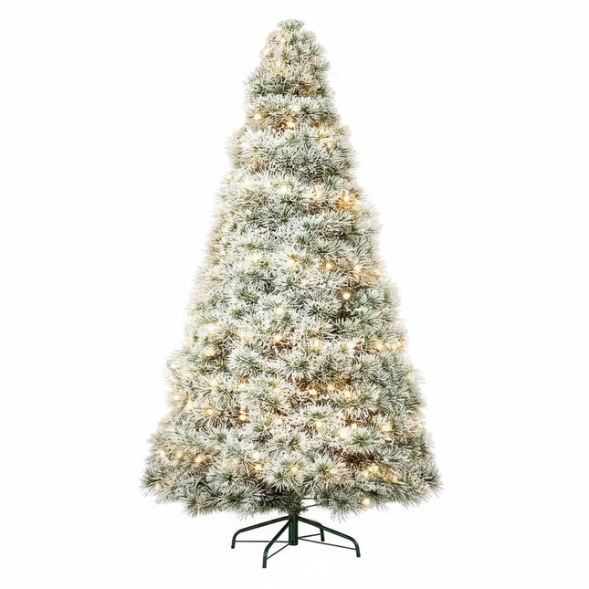 7.5' White Pre Lit Full Flocked Spruce Christmas Tree HomeRoots