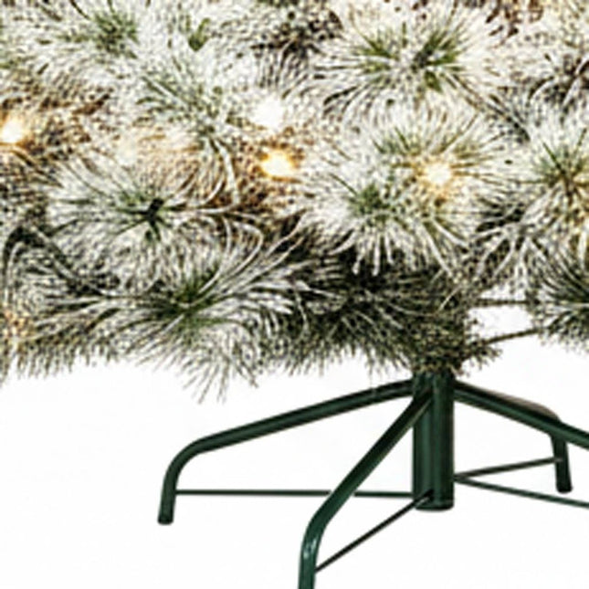 9' White Pre Lit Full Flocked Spruce Christmas Tree HomeRoots