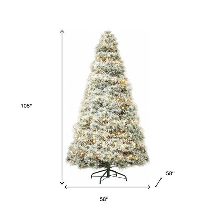 9' White Pre Lit Full Flocked Spruce Christmas Tree HomeRoots