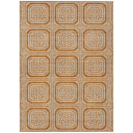 9' X 12' Terra Cotta And Ivory Geometric Washable Area Rug With UV Protection HomeRoots