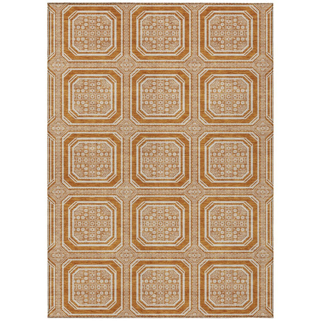9' X 12' Terra Cotta And Ivory Geometric Washable Area Rug With UV Protection HomeRoots