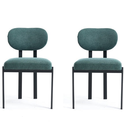 Set of Two Green and Black Chenille And Metal Partially Open Back Dining Side Chairs