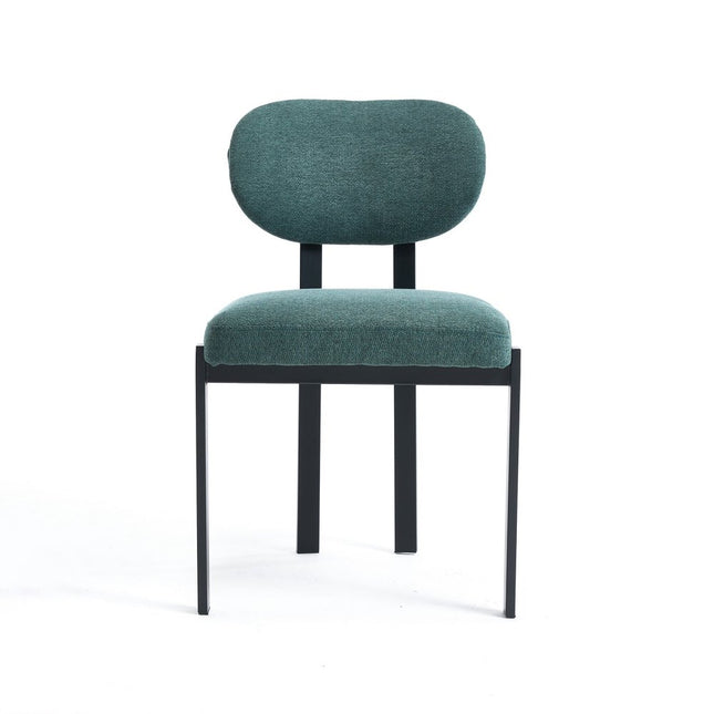 Set of Two Green and Black Chenille And Metal Partially Open Back Dining Side Chairs
