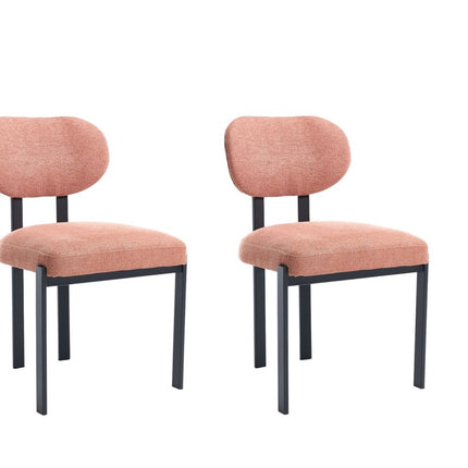 Set of Two Salmon and Black Chenille And Metal Partially Open Back Dining Side Chairs