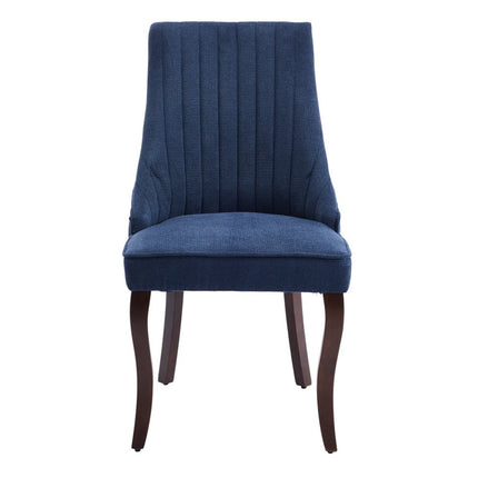 Set of Two Blue and Brown Tufted Dining Side Chairs