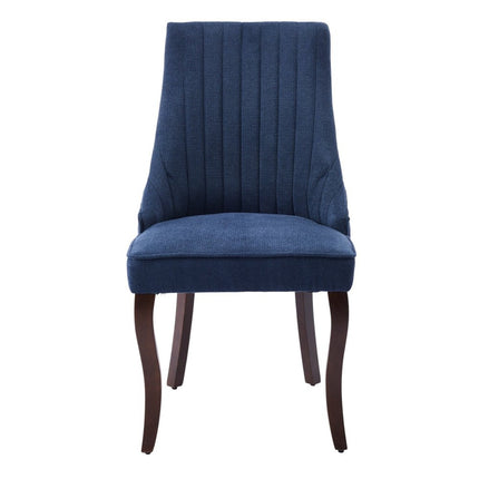 Set of Two Blue and Brown Tufted Dining Side Chairs