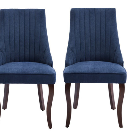 Set of Two Blue and Brown Tufted Dining Side Chairs